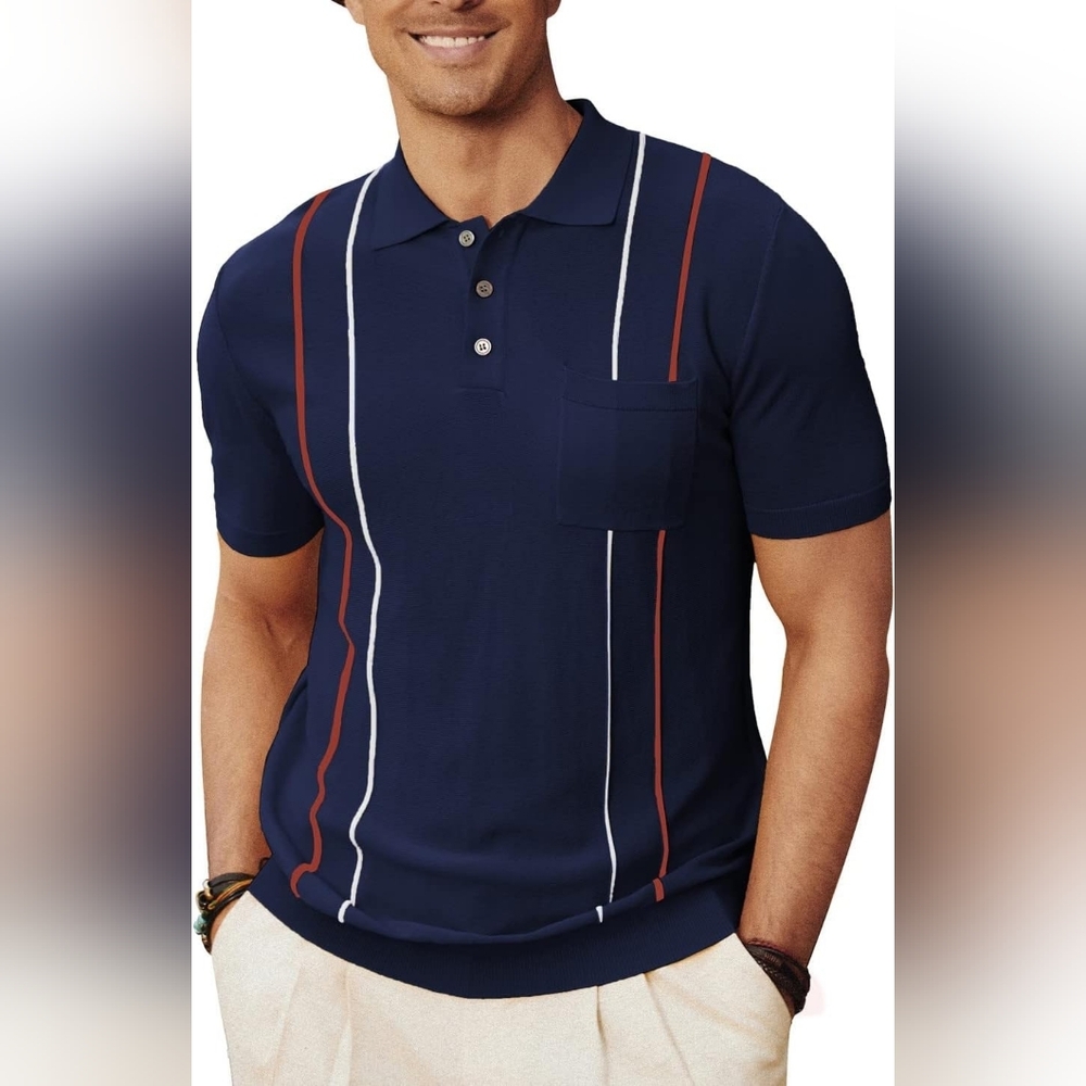 Nwt PJ Paul Jones Stripe Knit Sweater Polo‎ Short Sleeve Lawn Tennis Golf Medium
